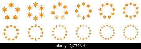 Circle made out of six pointed stars, version with five to sixteen objects, can be used as infographics element Stock Vector