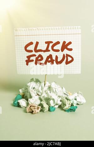 Conceptual caption Click Fraud. Business concept practice of repeatedly clicking on advertisement hosted website -48170 Stock Photo