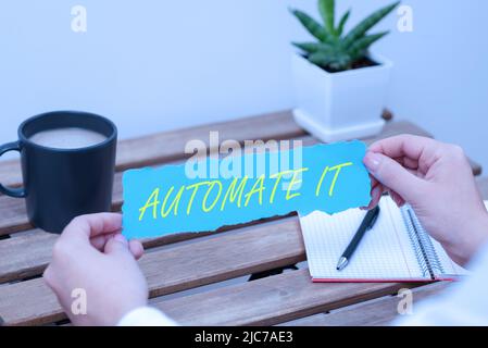 Text caption presenting Automate It. Business concept convert process or facility to be operated automatic equipment. -47958 Stock Photo