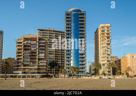 CALPE, SPAIN - JANUARY 27, 2022: Buildings overlooking the beach on the seafront in Calpe, Alicante Province, Valencian Community, Spain Stock Photo