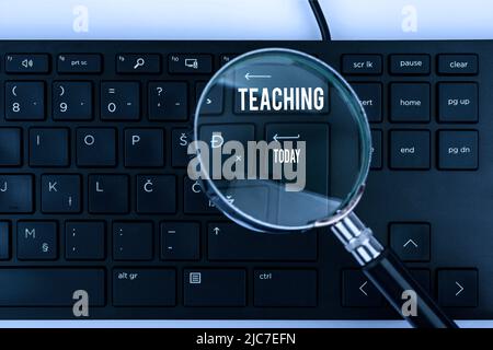 Sign displaying Teaching. Concept meaning Act of giving information, explaining one subject to a person Computer Keyboard And Symbol.Information Stock Photo
