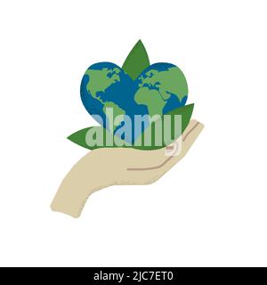 Hand with heart shaped earth illustration Stock Vector