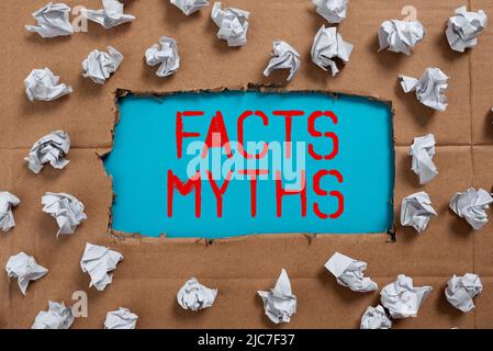 Sign displaying Facts Myths. Business approach work based on imagination rather than on real life difference -48057 Stock Photo