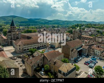 erial view of the Cluny Abbey a former Benedictine monastery in Romanesque architectural style in Cluny, Saône-et-Loire, France dedicated to Saint Pet Stock Photo
