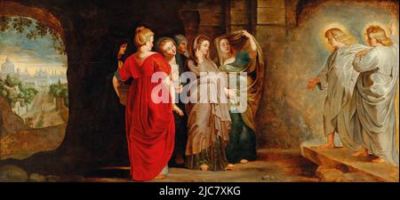 The Women at Christ’s empty tomb from the workshop of Peter Paul Rubens  (1577–1640) Stock Photo