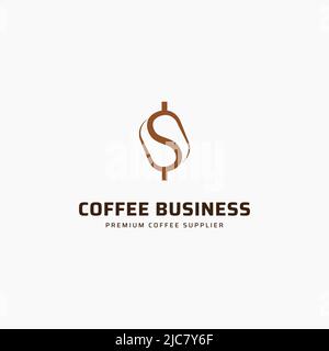 Coffee bean and dollar logo. Simple minimalist coffee shop logo. Vector illustration of coffee beans. Stock Vector