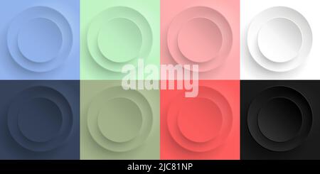 Set of 3D blue, green, pink, white, black circles shapes elements background. You can use for button, wallpaper, banner, poster, product backdrop, etc Stock Vector
