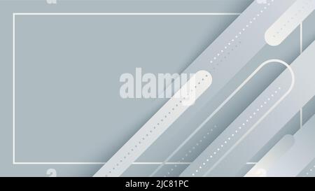 Abstract banner minimal design white and grey geometric rounded diagonal lines stripes paper cut style on gray background. Vector illustration Stock Vector