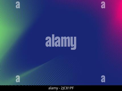 Abstract modern fluid wave blend lines green and pink on blue background. Vector illustration Stock Vector