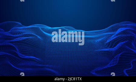 Abstract 3D cyber technology futuristic wireframe terrain grid landscape blue background. Vector illustration Stock Vector