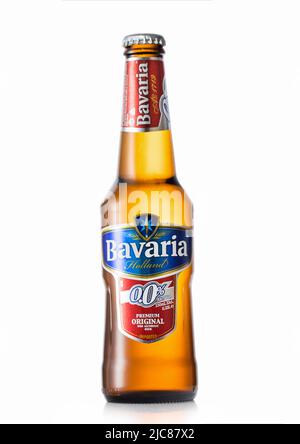 LONDON,UK - MAY 01, 2022: Bottle of Bavaria Alcohol Free premium beer on white. Stock Photo