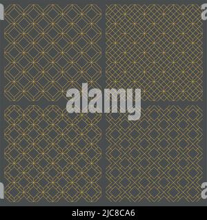 A set of four geometric seamless patterns . Orange color thin lines .Great design for fabric,textile,cover,wrapping paper,background. Stock Vector