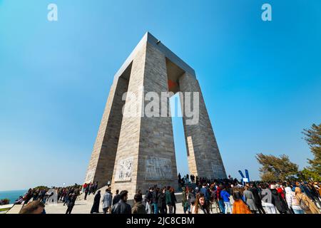 CANAKKALE, TURKEY - MARCH 26, 2022: Canakkale Martyrs' Memorial in Canakkale Strait (Dardanelles). Stock Photo