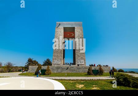 CANAKKALE, TURKEY - MARCH 26, 2022: Canakkale Martyrs' Memorial in Canakkale Strait (Dardanelles). Stock Photo