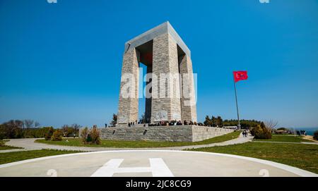 CANAKKALE, TURKEY - MARCH 26, 2022: Canakkale Martyrs' Memorial in Canakkale Strait (Dardanelles). Stock Photo