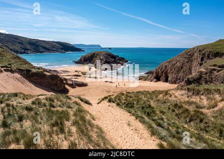 Aerial view of the Murder Hole beach, officially called Boyeghether Bay in County Donegal, Ireland. Stock Photo