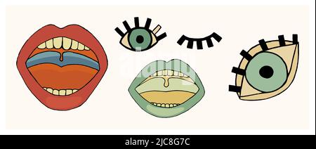 Pop Art elements of eyes and lips. Fashionable comic vector retro illustration Stock Photo
