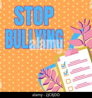 Handwriting text Stop Bullying. Business approach Fight and Eliminate this Aggressive Unacceptable Behavior Clipboard Drawing With Checklist Marked Stock Photo