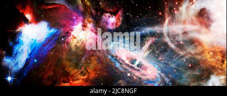 star particle motion on black background, starlight nebula in galaxy at universe Space background. This image furnished by NASA Stock Photo