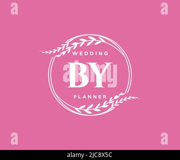 BY Initials letter Wedding monogram logos collection, hand drawn modern minimalistic and floral templates for Invitation cards, Save the Date, elegant Stock Vector