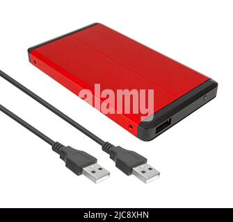 external hard drive, pocket, with connection cable on a white background Stock Photo