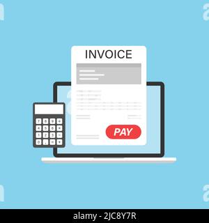 Online digital invoice icon in flat style. Notebook with bills vector illustration on isolated background. Payment receipt and calculator sign busines Stock Vector