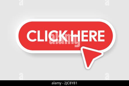 Click here icon in flat style. Pointer clicking vector illustration on isolated background. Web button sign business concept. Stock Vector