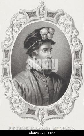 The oval portrait is framed with an ornament border. Beneath the portrait his name, Portrait of Don Frederick Alvarez of Toledo Series of nine rulers , print maker: anonymous, printer: Hilmar Johannes Backer, Dordrecht, 1822 - 1845, paper, h 235 mm × w 150 mm Stock Photo