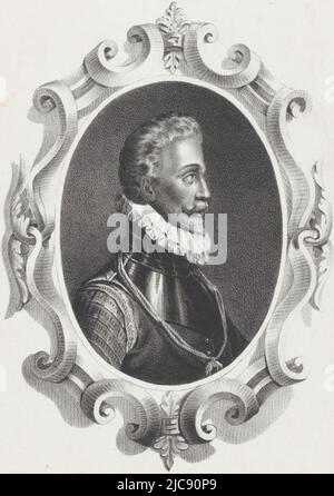 The oval portrait is framed with an ornament border. The person portrayed wears the Order of the Golden Fleece. Beneath the portrait his name, Portrait of Don John of Austria Series of nine rulers , print maker: anonymous, printer: Hilmar Johannes Backer, Dordrecht, 1822 - 1845, paper, h 235 mm × w 155 mm Stock Photo