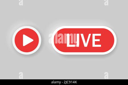 Live stream icon in flat style. Play button vector illustration on isolated background. Video player banner sign business concept. Stock Vector