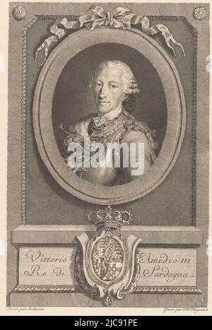 Portrait of Victor Amadeus III, King of Sardinia, print maker: Giovanni Battista Stagnon, (mentioned on object), after: Giovanni Domenico Molinari, (mentioned on object), Italy, 1774 - c. 1864, paper, engraving, h 302 mm × w 197 mm Stock Photo