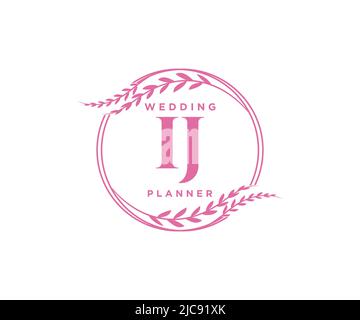 IJ Initials letter Wedding monogram logos collection, hand drawn modern minimalistic and floral templates for Invitation cards, Save the Date, elegant Stock Vector