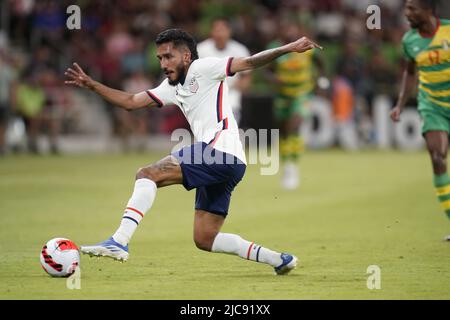 Austin, Texas USA, 10th June, 2022: JESUS FERREIRA of the USA heads to the goal for an attempted score during second half action of a CONCACAF Nation's League match at Austin's Q2 Stadium. This is the U.S. Men's National Team's (USMNT) final match in the U.S. before the 2022 FIFA World Cup. Credit: Bob Daemmrich/Alamy Live News Stock Photo