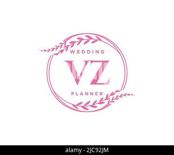 VZ Initials letter Wedding monogram logos collection, hand drawn modern minimalistic and floral templates for Invitation cards, Save the Date, elegant Stock Vector