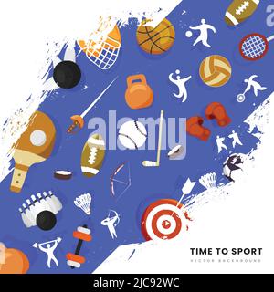 Time To Sports Background With Blue Brush Effect And Tournament Elements. Stock Vector