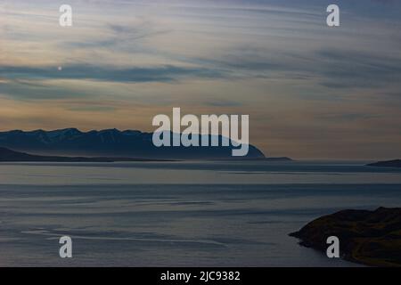 Island of Hrísey in Eyjafjörður viewed from the mainland Akureyri Iceland Stock Photo