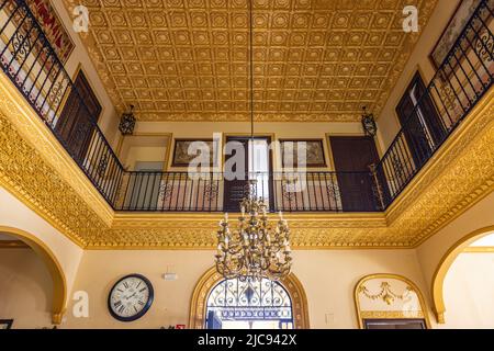 Trigueros, Huelva, Spain - April 17, 2022: Interior of Recreational and Cultural Circle of Trigueros, also known as Trigueros Casino. Beautifully deco Stock Photo