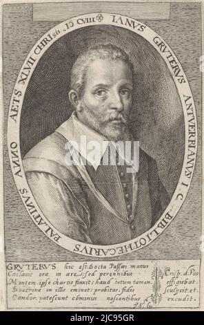 . Portrait of philologist and librarian Janus Gruterus. At the bottom ...