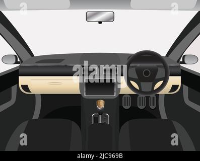 Vector Illustration of Car Dashboard with Right Hand Drive Stock Vector