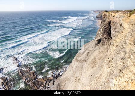View of the Atlantic Ocean from the clifftops of Costa Vicentine near Monte Clerigo - Algarve, Portugal Stock Photo