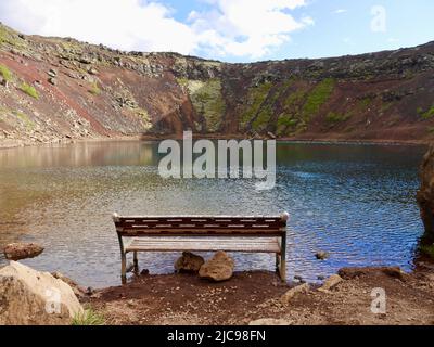 Bench at Kerid Crater, Iceland. High quality photo Stock Photo