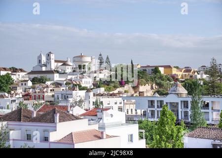Tavira church and Old Town basking in the late afternoon sunshine - Algarve, Portugal Stock Photo