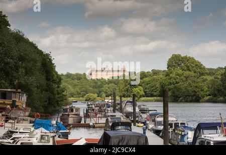 A view of The Petersham Hotel on Richmond Hill taken from the Thames at Orleans Park, London Borough of Richmond Upon Thames, London, England, UK Stock Photo