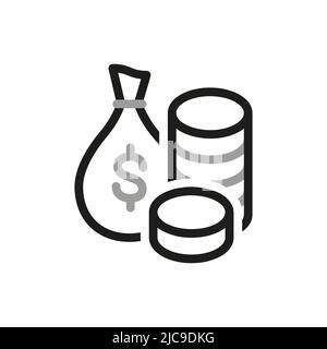 Simple of Coins Related Icons. Pile icon with coins. Contact Us web icons in line style. Editable vector stroke. Stock Vector