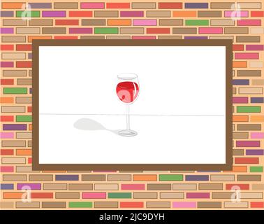 colored brick wall background with glass of wine. For any design and decoration, cosmetics, meditation, books, phones business, medicine, clothing, ga Stock Vector