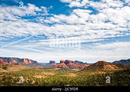 Red rock formations surround Sedona in the high desert of Arizona. Stock Photo