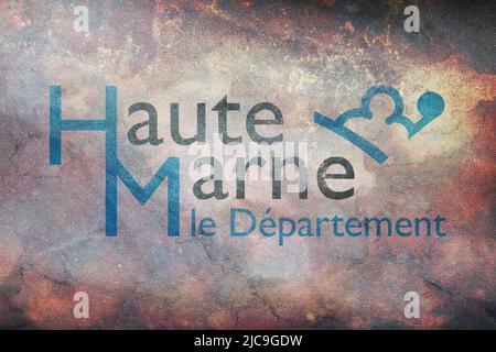 Top view of retroflag department of  Haute Marne, France with grunge texture. French travel and patriot concept. no flagpole. Plane design, layout. Fl Stock Photo