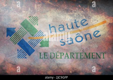 Top view of retroflag department of  Haute Saone, France with grunge texture. French travel and patriot concept. no flagpole. Plane design, layout. Fl Stock Photo