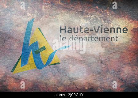 Top view of retroflag department of  Haute Vienne, France with grunge texture. French travel and patriot concept. no flagpole. Plane design, layout. F Stock Photo