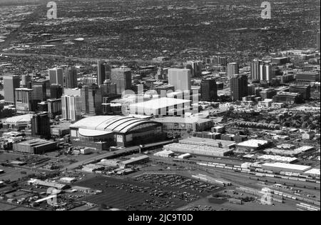 Aerial view of  Phoenix, Arizona, as seen from a passenger plan taking off from Sky Harbor International Airport. Stock Photo